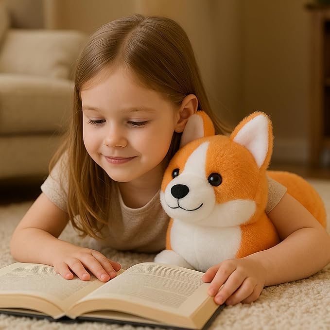 Corgi Plush Toy, 12 Inch Cute Stuffed Animal, Soft Kawaii Dog Pillow, Realistic Welsh Corgi Puppy, Gifts for Kids and Dog Lovers, Orange and White