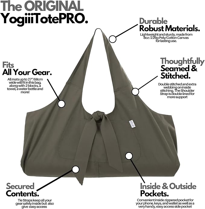 Yogiii Yoga Mat Bag | The ORIGINAL YogiiiTotePRO | Large Yoga Mat Bag or Yoga Mat Carrier with Side Pocket | Yoga Bag Fits Most Size Mats