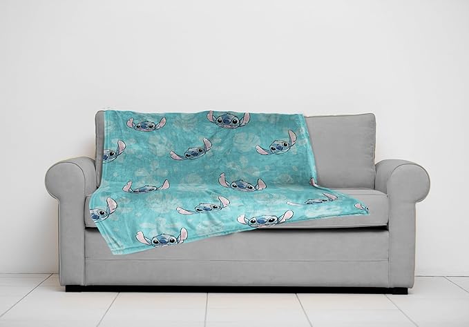 Jay Franco Plush Throw Blanket – 46" x 60" Inch Cartoon Kids Soft & Cozy Fleece Throw for Bedroom & Couch Décor, Official Licensed Product, Blue - Lilo & Stitch