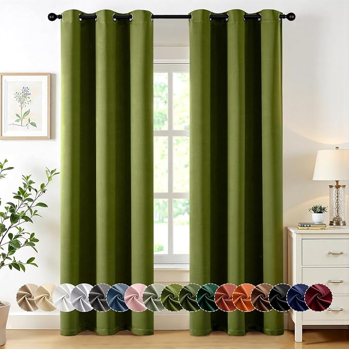 MIULEE Blackout Curtains for Bedroom 2 Panel 40"x84" Long Light Olive Green | Thermal Insulated, Living Room Darkening Grommet Drapes, Noise Reducing, Light Blocking Window Treatments