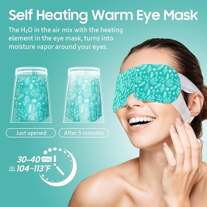 BeHoomi 20Packs Steam Eye Mask, Heated Eye Mask Warm Compress for Eyes, Disposable Self Heating Steam Mask for Sleep, Spa, Travel Essentials, Relaxation Gifts for Women, Mothers Day Gifts (Unscented)
