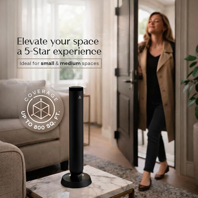 AromaPlan 5-Star Collection Rechargeable Waterless Diffuser (Fragrance Included)- Smart Cold Air Diffuser, Adjust Intensity & Timer, Long Battery Life- Aluminum Body, Luxury Scent Experience, Black