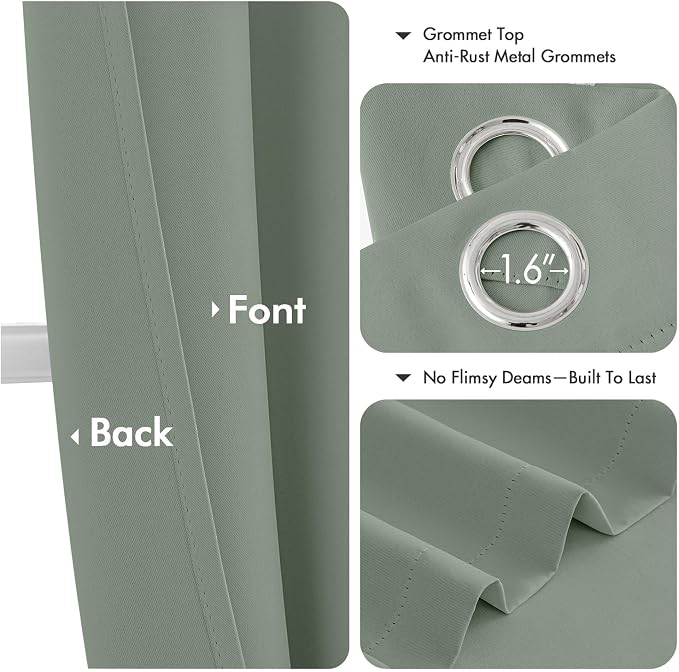 MIULEE Blackout Curtains for Bedroom 2 Panels 40 x 54 Inch Long Light Green | Thermal Insulated, Living Room Darkening Grommet Drapes, Noise Reducing, Light Blocking Window Treatments