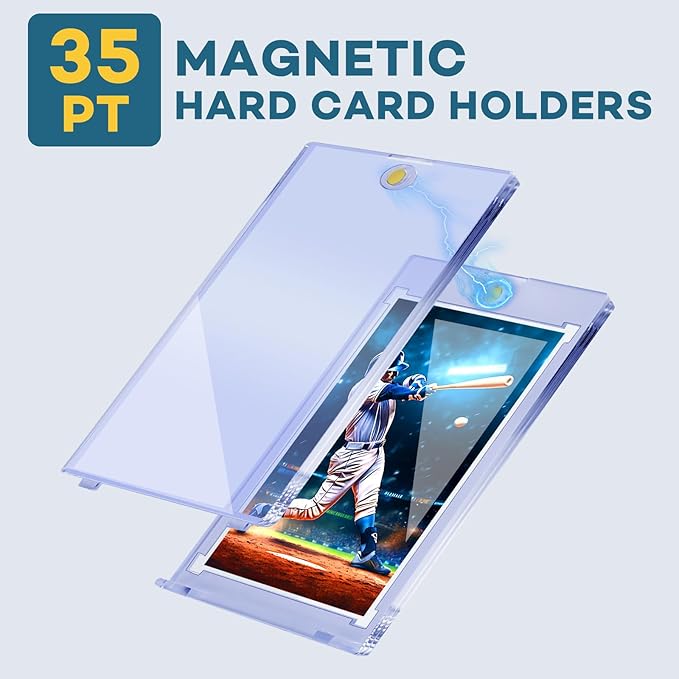 ZENOWICK 128ct Magnetic Card Holders, 35pt One Touch Card Holder, U-V Protection Hard Plastic Case for Trading Cards, Display Case for Sports, Baseball, Football, Game Cards