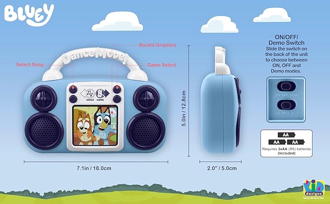 eKids Bluey Toy Music Player, Toy for Toddlers with Built-in Music, Bluey Toys for Kids