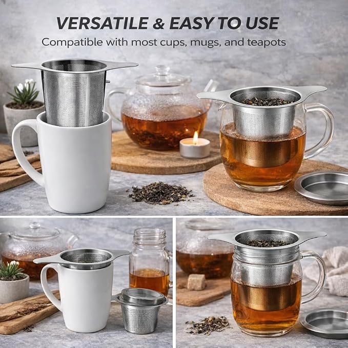 Infuser for Loose Leaf Tea, Stainless Steel Tea Infuser，Loose Leaf Tea Steeper Strainer with Double Handles, Extra Fine Mesh Ball Infusers, Diffuser Holder Filter for Mugs (Stainless material 2 Pcs)