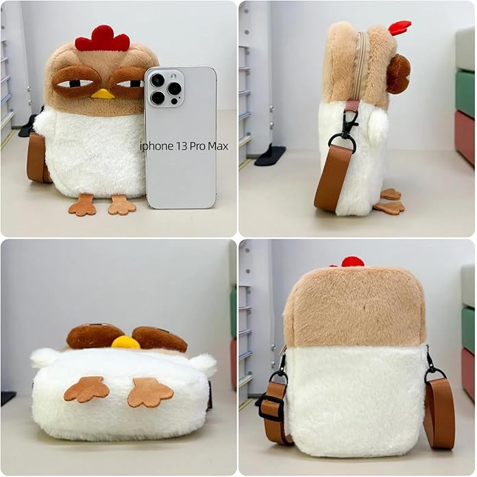 Cute Chick Mini Novelty Kids Kawaii Plush Anime Crossbody Bag for Little Girls - Fluffy Purse