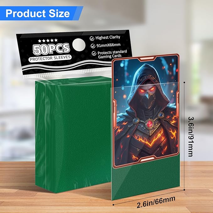 Tioplior Trading Card Sleeves Perfect Fit TCG Matte Sleeves, Soft Sports Card Protector for Photocard Easy to Shuffle and Stack While Playing Card Game, Standard TCG Card Sleeves (Green, 300ct)