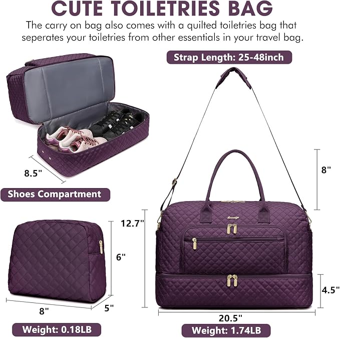 Travel Duffle Bag Weekender for Women - Carry-On Overnight Bag Personal Item Bag with Shoe Compartment & Wet Pocket Large Weekend Tote Bags with Toiletry Bag Hospital Bags for Labor and Delivery