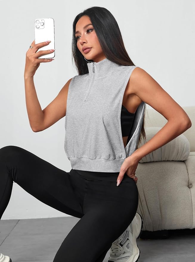 Avanova Women Sleeveless Golf Shirt 1/4 Zip Workout Tank Top | Open Side, Polo Collared, V Neck, Cropped Length, Golf Tops, Athletic, Relaxed Fit, Stretchy, Lightweight