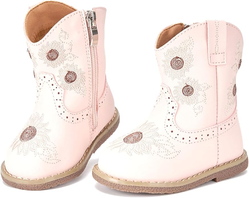 Newsonet Baby Cowboy Cowgirl Boots Infant Western Boots Toddler Boys Girls Round Toe Riding Mid Calf Boots All Seasons for 6 9 12 18 24 Months