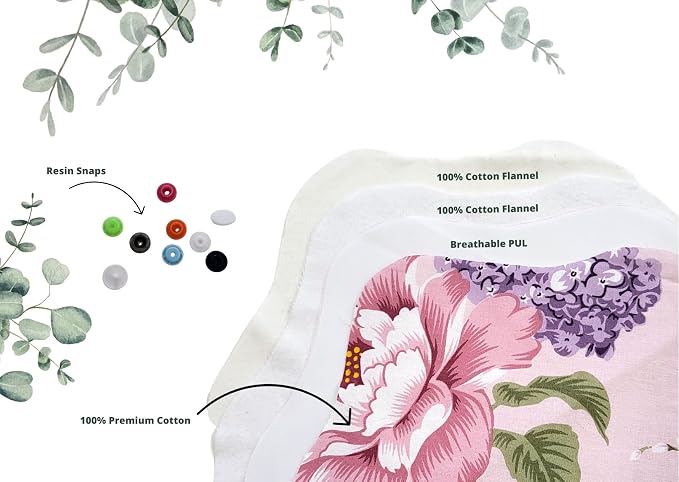 Lilind® 6 Pack Organic Cloth Pads, Regular 9 inch 100% Cotton Reusable Menstrual Sanitary Napkins, Complete Set, Zero Waste