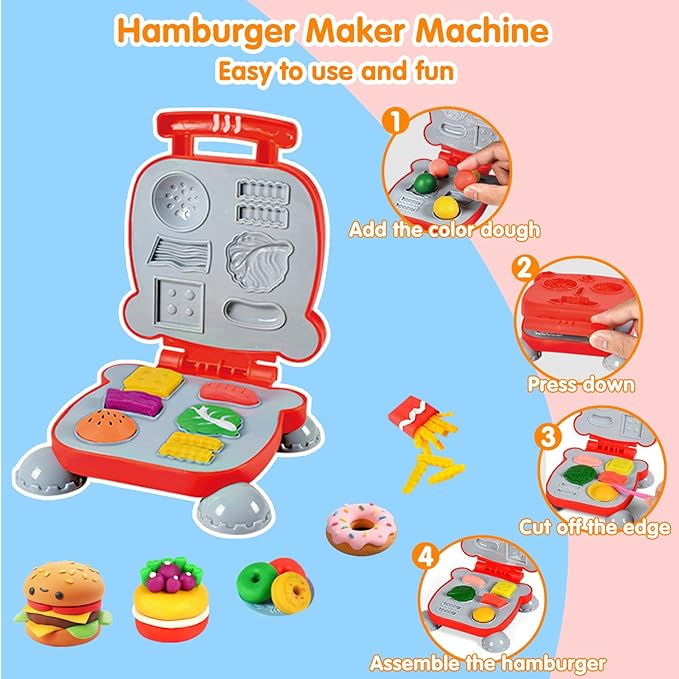 EagleGrove Dough Sets for Kids Ages 4-8 Arts and Crafts for Kids 4 5 6 7 8 9 10 Year Old Toddlers, Dough Kitchen Creations Kits with Clay & Food Molds, Gifts for Girls Boys for Christmas Birthday