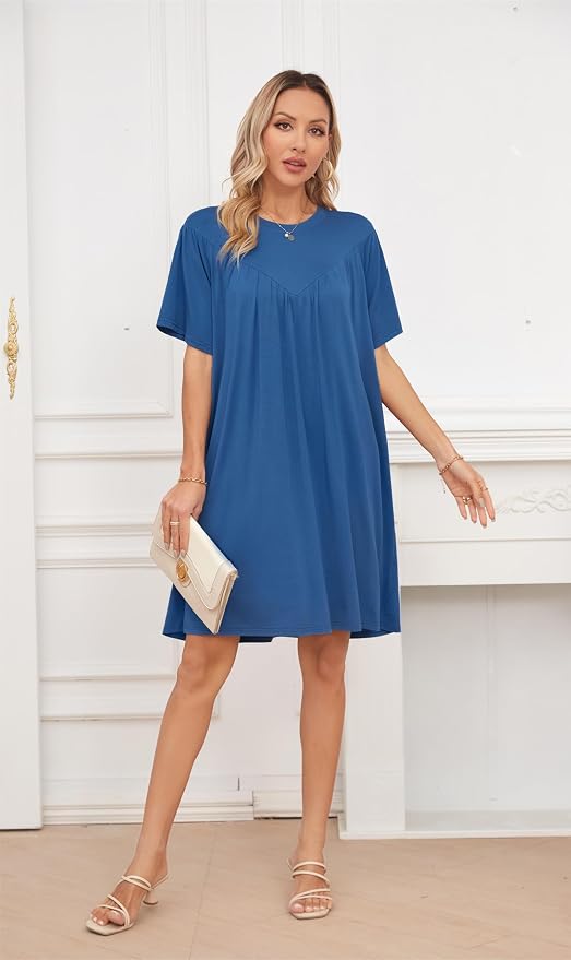 VintageClothing Nightgowns for Women Soft House Dresses Sleepshirts Short Sleeve Sleepwear Night Dress Moo Moo Nightgown