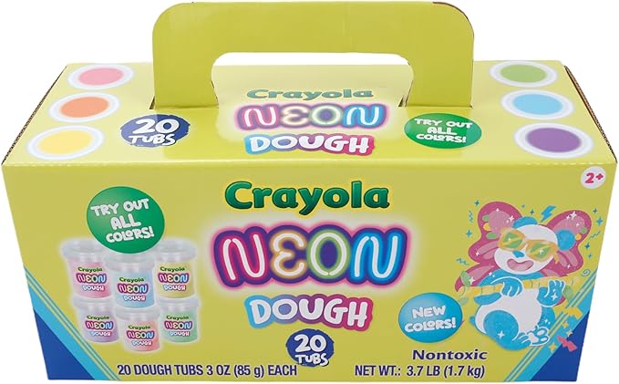 Crayola 20pk Neon Dough 20pk x 3oz – Easter Gifts, Party Favors, Fidget Toys, Sparkling Colors for Creative Play, Safe Non-Toxic Crafting, Great Classroom Fun or Non-Candy Alternative
