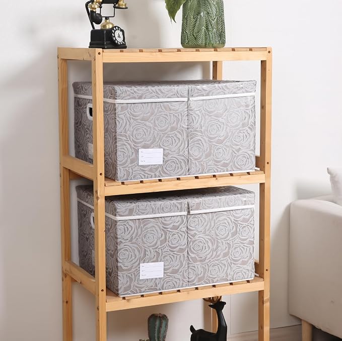 Extra Large Collapsible Storage Boxes with Lids Fabric Decorative Storage Bins Cubes Organizer Baskets with Cover Handles Divider for Bedroom Closet Living Room 19.6x15.7x11.8 Inch 3 Pack