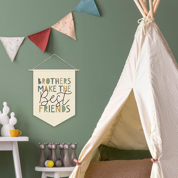 XYDEGXYDEG Boys Room Playroom Decor, Brothers Make the Best Friends Bedroom Wall Hanging Pennant Flag Banner, Neutral Wall Decor for Nursery Toddler Baby Little Boys Bedroom 15x11 Inch