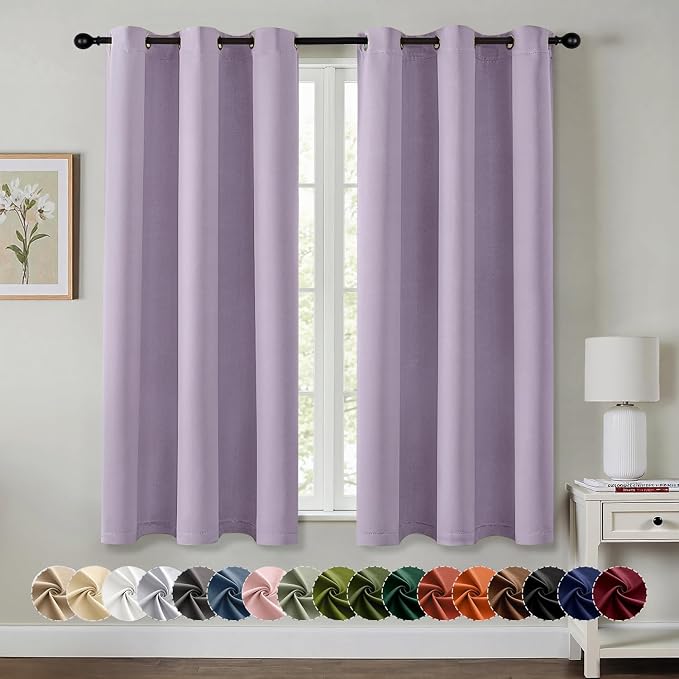 MIULEE Blackout Curtains for Bedroom 2 Panels 40 x 45 Inch Long Lilac | Thermal Insulated, Living Room Darkening Grommet Drapes, Noise Reducing, Light Blocking Window Treatments