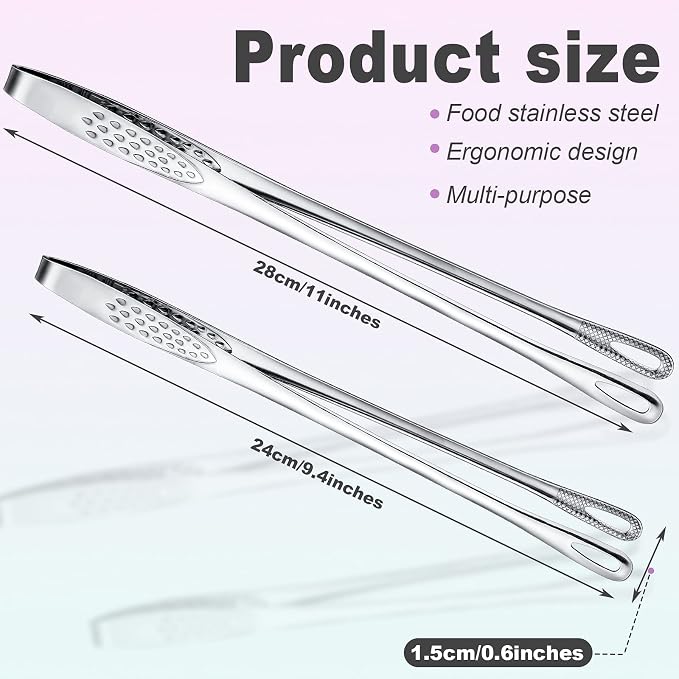 Geiserailie 3 Pcs 9.4inch Korean BBQ Tongs Stainless Steel Kitchen Tweezers Grill for Cooking Hot Pot Food Yakiniku Clamp Tool for Salad, Fish, Steak, Barbecue, Buffet, Meat