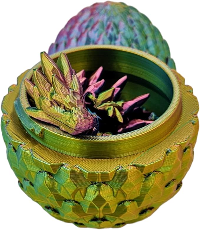 Surprise Dragon Egg Articulating Gemstone Dragon Fidget Figurine - 3D Printed Dragons Flexible ADHD, Autism, Relief Anxiety - Articulated Joints (Red Yellow Green)