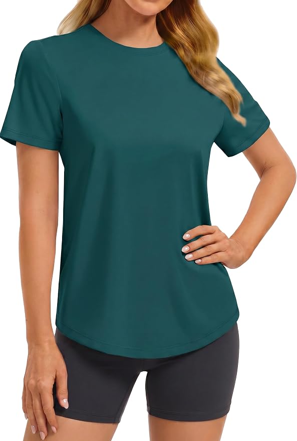 PINSPARK Soft Workout Tops for Women UPF 50+ Sun Protection Shirt Quick Dry Athletic Running Hiking Travel Basic Tee Shirts