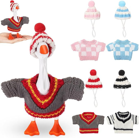 4 Set 7 Inch Mini Desk Goose Knitted Outfits Magnetic Goose Key Holder Multiple Colors Clothes for Magnetic Duck Statue Desk Key Holder Decor(Classic)