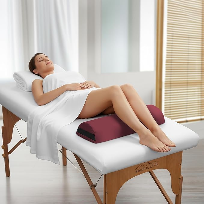 Saloniture Jumbo Half Round Massage Table Bolster Under-Knee Pillow Pad - 26 x 9 x 4.5 Inch - Burgundy