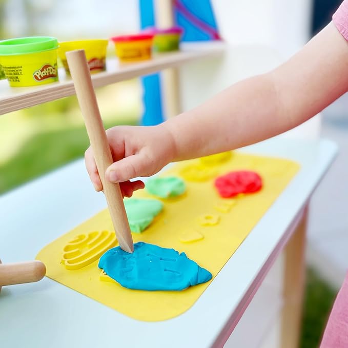 robaPlay-Doh Wooden School Desk & Chair Set with Playset | Creative Workspace for Kids with Storage, Tools, Mat | Fun Art & Craft Station for Boys & Girls 3+