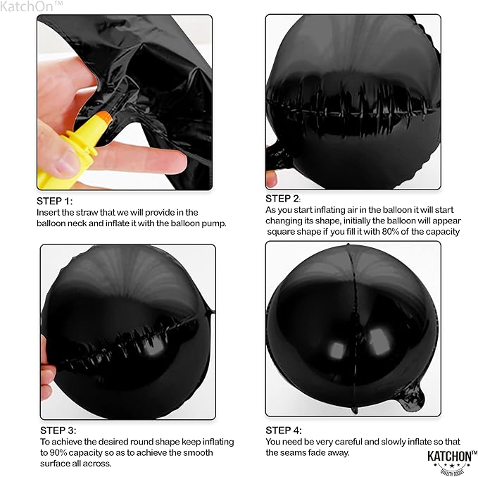 KatchOn, Big Matte Black Foil Balloons - 22 Inch, Pack of 6 | 4D Metallic Balloon for Black Birthday Decorations | Black Metallic Balloon, Happy New Year Balloons for New Years Decorations | NYE Decor