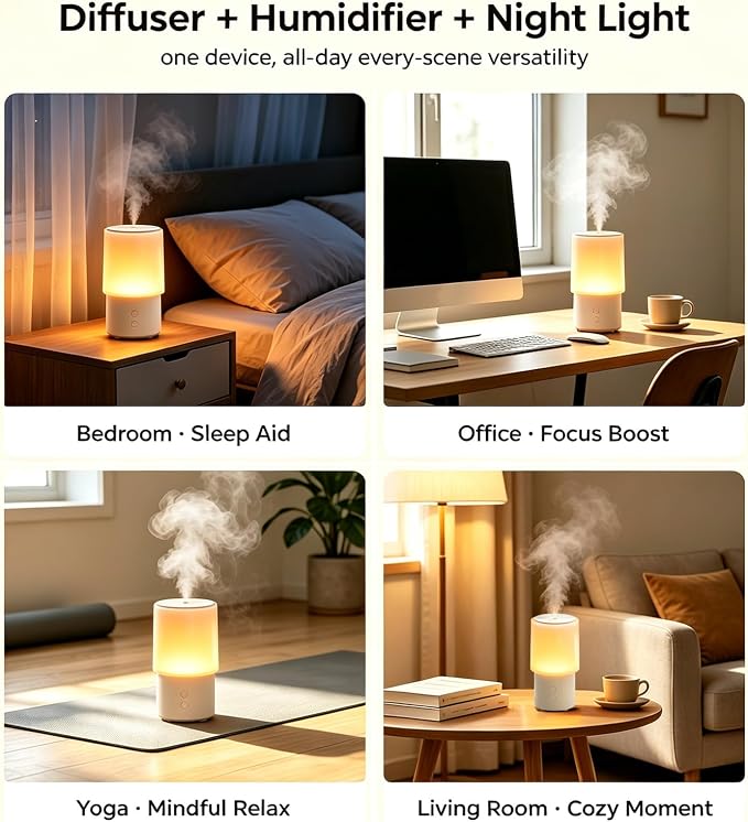 Essential Oil Diffuser 130ML, Aromatherapy Diffuser with LED Mood Lighting 2 Mist Mode, Ultrasonic Mist Humidifier for Car Home Office Bedroom ﻿ (White)