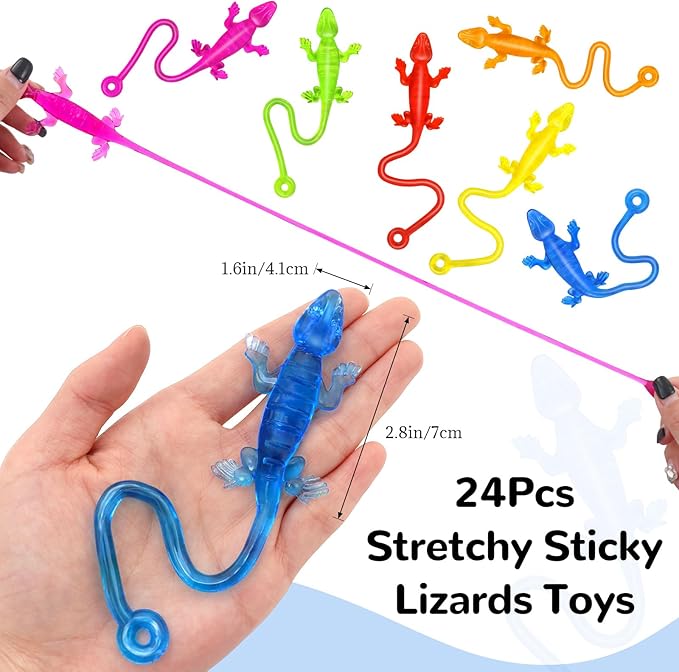 24PCS Sticky Geckos, Stretchy Sticky Lizards for Kids, Rubbery Lizards Toys for Halloween Party Favors Goodie Bags Easter Egg, Rubbery Reptile Toys for Children Gift Students Rewards