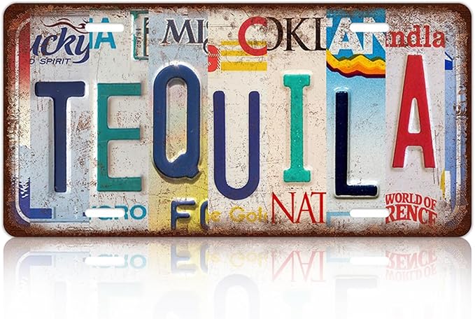 Vintage Tequila License Plate Wall Decor Bar Metal Tin Sign 12 x 6 Inches