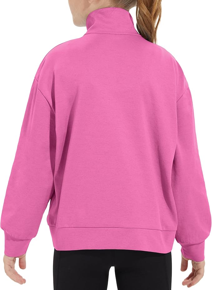 Girls Long Sleeve Collared Shirt Button Down Mock Neck Sweatshirt Athletic Cycling Clothing for Kids 5-14Years