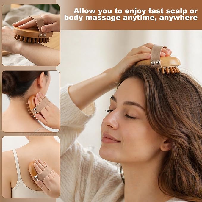 2 Pcs Meridian Massage Brush, Wooden Scalp Massage Tool for Muscle Pain Relief, Lymphatic Drainage, Body Shaping & Cellulite Reduction