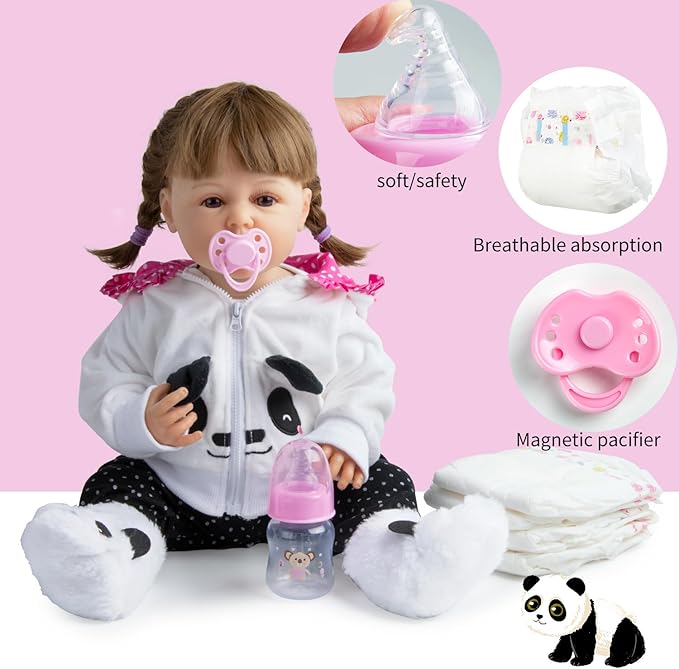 11-Piece Reborn Baby Dolls Clothes Girl Accessories Panda Outfit for 20-23 Inch Newborn Baby Dolls with Panda Backpack Diapers