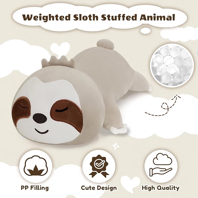 Weighted Sloth Stuffed Animals, Cute Weighted Sloth Plush, Soft Stuffed Weighted Plushie Pillow Gifts for Girls Boys(23.6" 3.1Lbs)