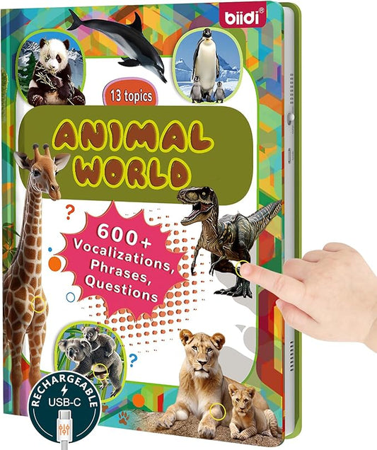 English Interactive Sound Book for Toddler3-5,Talking Activity Book,Educational Learning Toys for Boys Girls, Birthday Gifts for Kid Age 3 4 5 6 Year Old,Sensory Autism Toys,171 Animal,600+Sounds