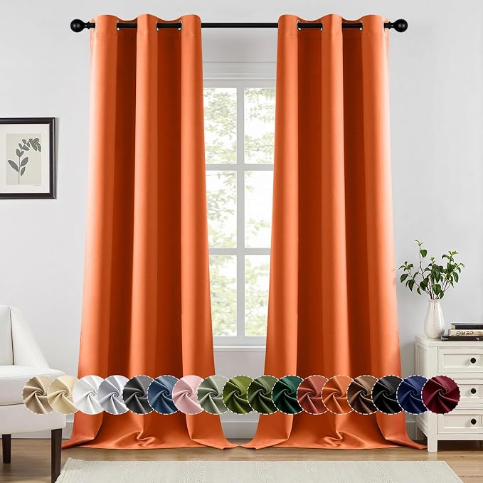 MIULEE Fall Blackout Curtains for Bedroom 2 Panels 40 x 96 Inch Long Orange | Thermal Insulated, Living Room Darkening Grommet Drapes, Noise Reducing, Light Blocking Window Treatments
