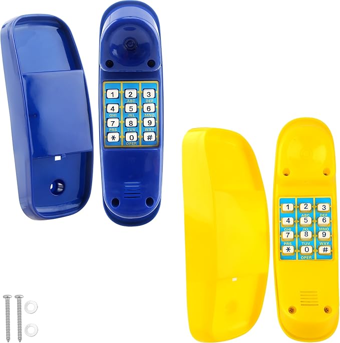 2 Pack Swingset Phone Toys Playground Swing Set Telephone Plastic Pretend Play Telephone with Numeric Key for Kids Outdoor Playground Treehouse Accessories (Yellow, Blue)