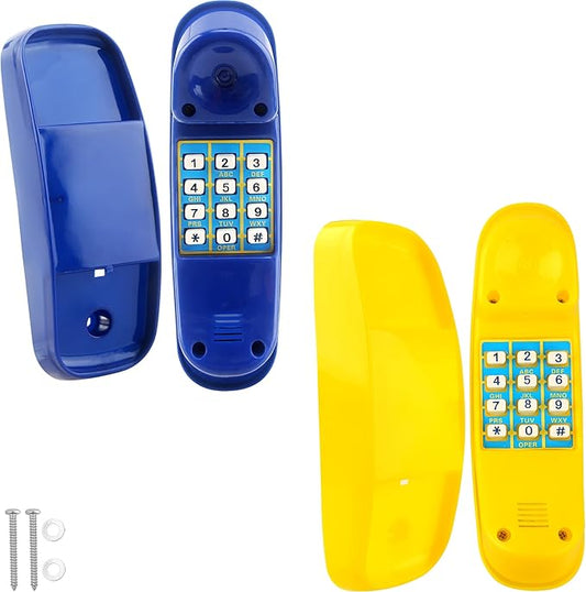 2 Pack Swingset Phone Toys Playground Swing Set Telephone Plastic Pretend Play Telephone with Numeric Key for Kids Outdoor Playground Treehouse Accessories (Yellow, Blue)