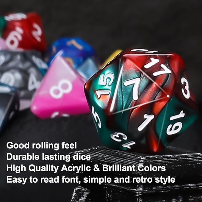 QMAY Polyhedral Dice - 48PCS Mystery Dice Set, Various Styles, Random D&D Dice Patterns & Dice Bag, 6 Mystery Bags, DND Gifts, Suitable for Dungeons and Dragons, RPG, MTG,Role Playing Table Game