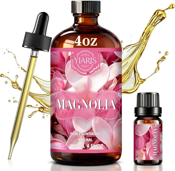 Magnolia Essential Oil-YIARIS Magnolia Essential Oil with Glass Dropper-4.33 Fl Oz,Pure and Natural Fragrance Oil for Skincare,Home Fragrance,Cleaning,Massage,Yoga,DIY Candle,DIY Soap