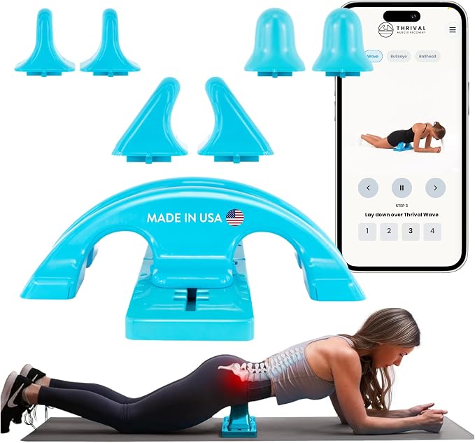 Thrival Relief Pro - Fully Adjustable Psoas, Back and Hip Flexor Muscle Release Tool with Thrival App for Targeted Routines, Deep Tissue, Trigger Point Massage (Blue) – Made in USA