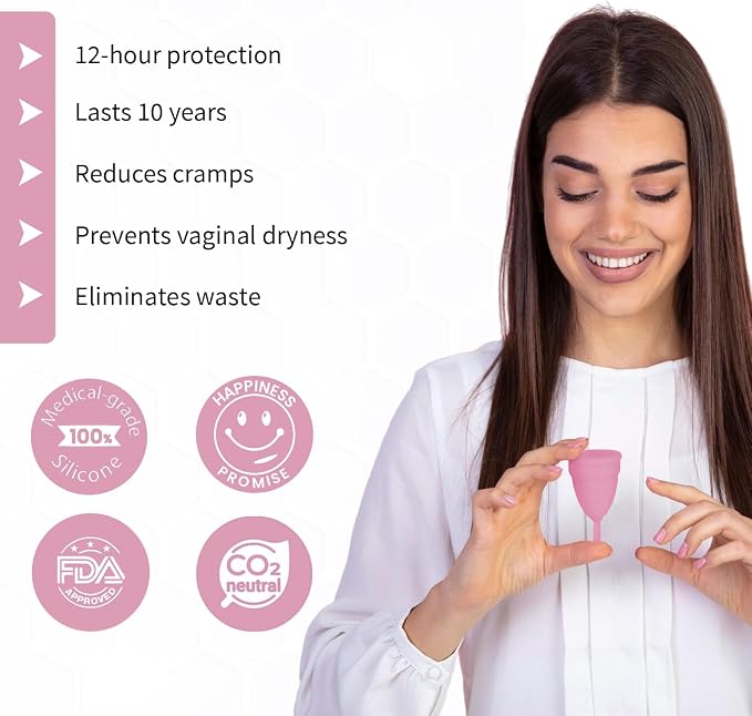 Angel's Peel Lounge Menstrual Cup for Women - 100% Medical-Grade Leak-Free Soft & Flexible Silicone Cup - 12 Hour Leak Protection Eco-Friendly & Reusable Period Cups for Women - Pink - Large