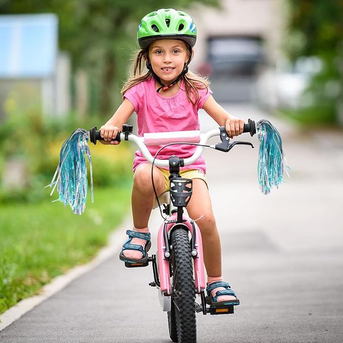 PLATT Kid's Bicycle Handlebar Streamers Colorful Ribbons Tassel for Girls Boys Bicycle Handlebar Scooter Handgrip (1Pair) (shiny blue)