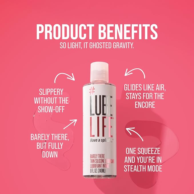 LubeLife Barely There Thin Silicone-Based Lubricant, Long Lasting, Water Resistant, Personal Lubricant for Men, Women and Couples, 8 Oz (Pack of 2)