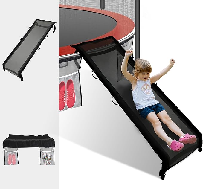 Eurmax USA Trampoline Safe Slide and Ladder for Kids, Universal Hook Design, UV-Resistant Steel and Fabric, Includes Shoe Storage Pocket, Universal Trampoline Accessories