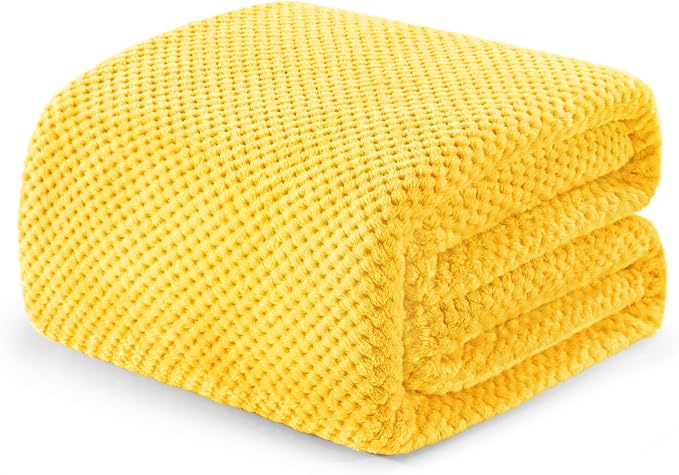 Exclusivo Mezcla Soft Waffle Fleece Bed Blanket Queen Size, Yellow | Lightweight Plush Blanket for Bed, Bedroom, Cozy Flannel with Waffle Texture, Stylish Home Decor, All Season, 90x90 Inches