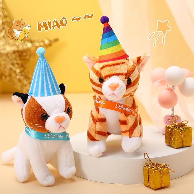 Sumind 8 Pcs Cat Stuffed Animals Bulk Plush Pets 5 Inch Cute Assorted Plush Cats Horse for Birthday Halloween Christmas Party Favors Favors(Cheers Cat)