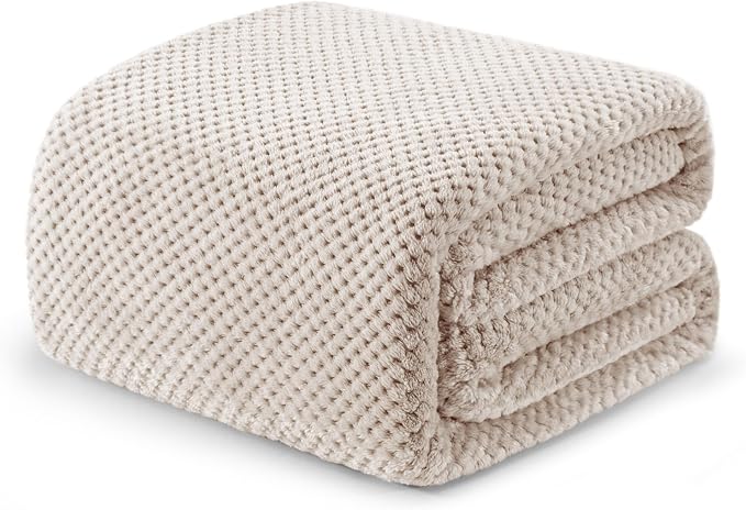 Exclusivo Mezcla Soft Waffle Fleece Bed Blanket Queen Size, Tan | Lightweight Plush Blanket for Bed, Bedroom, Cozy Flannel with Waffle Texture, Stylish Home Decor, All Season, 90x90 Inches